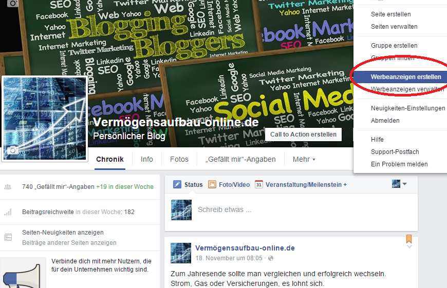 screenshot facebook.com - Werbeanzeige erstellen